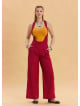 Red Womens Wide Leg Jumpsuit with Zipper Detail and Pockets 4673